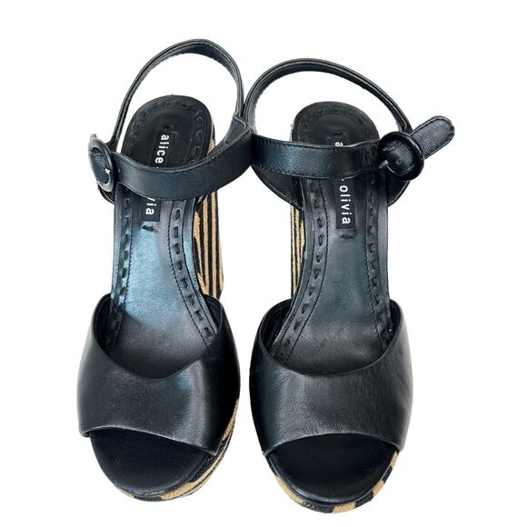 Alice and Olivia Platform Black Striped Wedges Size 37 - Picture 3 of 5